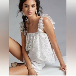 Anthropologie eri + Ali ruffled fairy crochet top White Lace size large